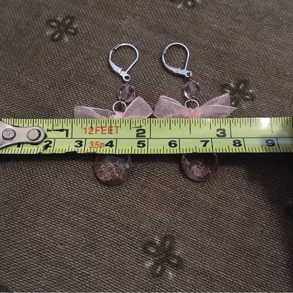 Vintage Pink Bow Beaded Dangle Earrings - Picture 5 of 6